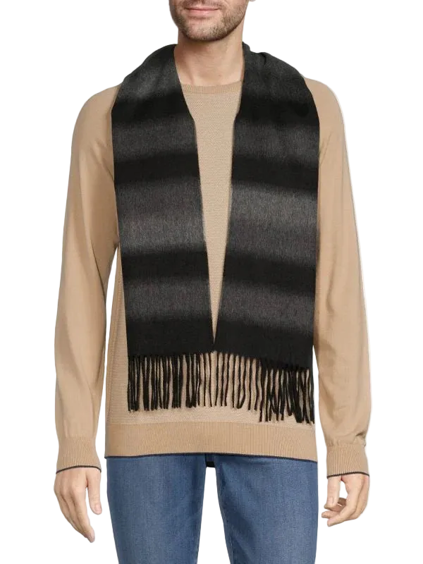 Saks Fifth Avenue | Black Striped Ombre | Cashmere Scarf