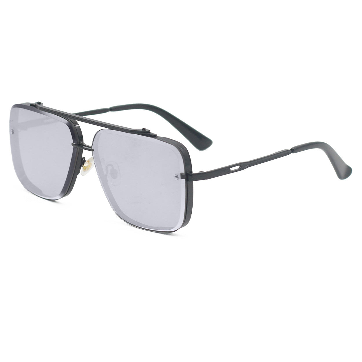 Bella - Chrome Black Oversized Squared Aviators Sunglasses