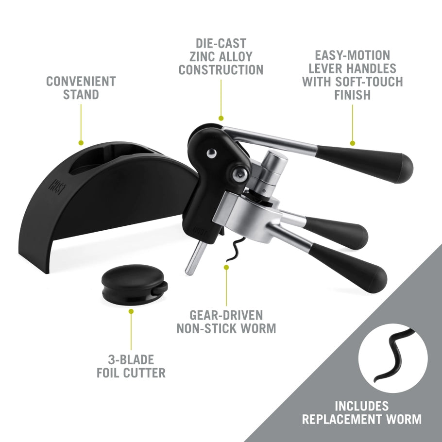 Lever Corkscrew Multi- Opener Set w/ Stand