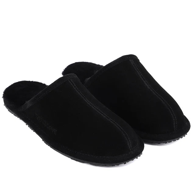 Ven Dave Leather & Black Sheep Fur Slippers