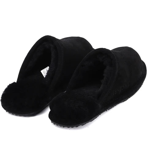 Ven Dave Leather & Black Sheep Fur Slippers