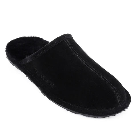 Ven Dave Leather & Black Sheep Fur Slippers