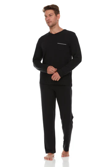 Men’s Micro Modal V-Neck Pajamas – Black | Symmar Dream Collection
