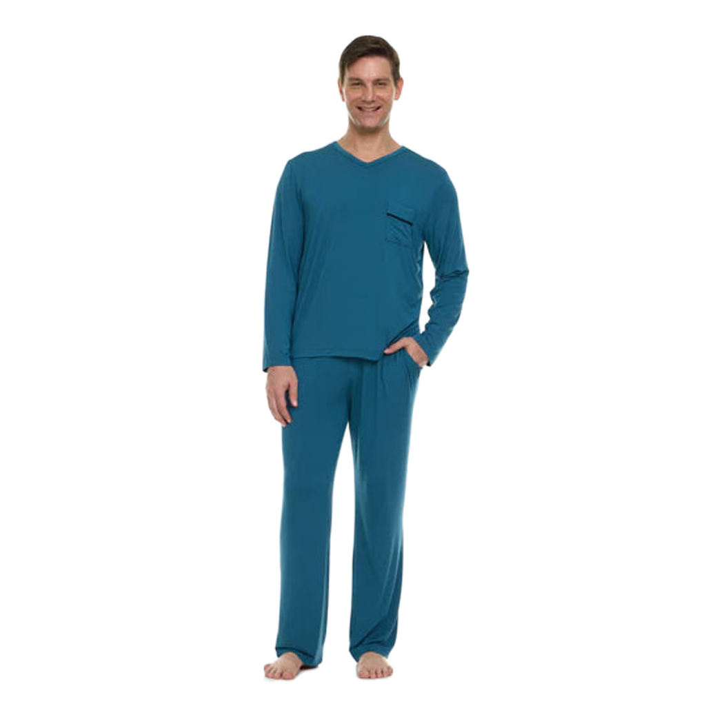 Men’s Micro Modal V-Neck Pajamas – Teal Blue | Symmar Dream Collection