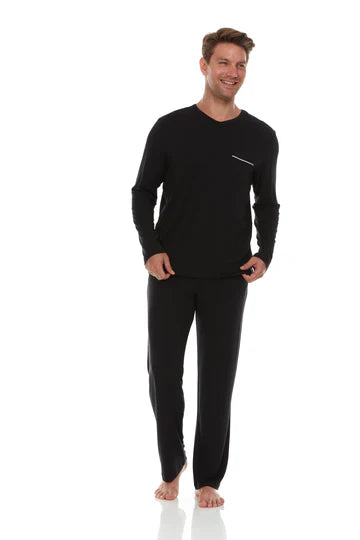 Men’s Micro Modal V-Neck Pajamas – Black | Symmar Dream Collection