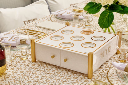 3-Tier Seder Plate & Matzah Box — Gold Centerpiece
