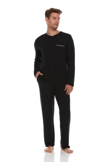 Men’s Micro Modal V-Neck Pajamas – Black | Symmar Dream Collection