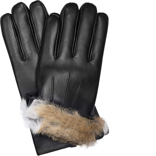Sheepskin Leather Winter Gloves with Rabbit Fur Lining