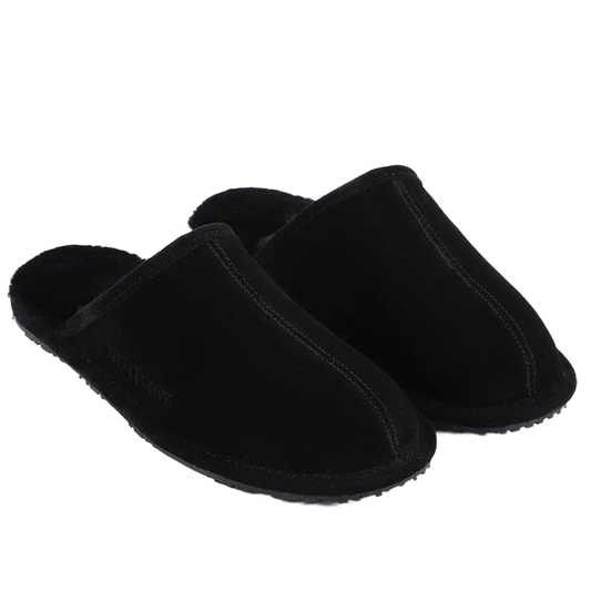 Ven Dave Leather & Black Sheep Fur Slippers