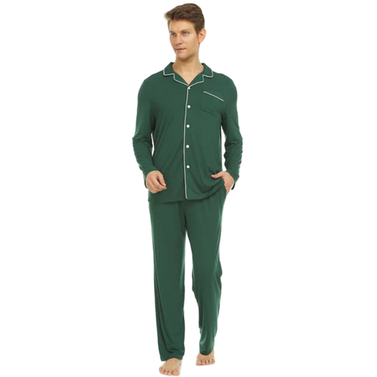 Men’s Micro Modal Button-Front Pajamas – Green | Symmar Dream Collection