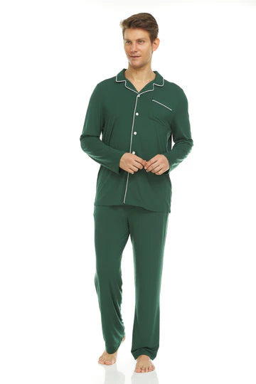 Men’s Micro Modal Button-Front Pajamas – Green | Symmar Dream Collection