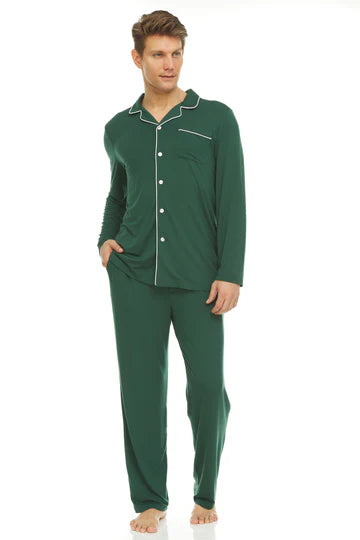 Men’s Micro Modal Button-Front Pajamas – Green | Symmar Dream Collection