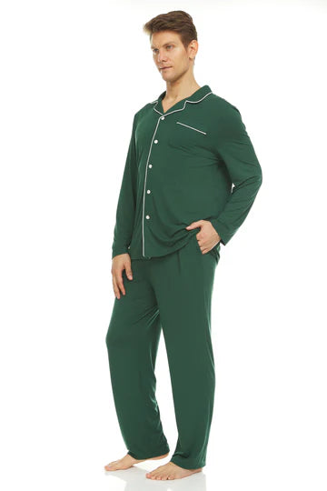 Men’s Micro Modal Button-Front Pajamas – Green | Symmar Dream Collection