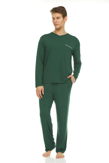 Men’s Micro Modal V-Neck Pajamas – Green | Symmar Dream Collection