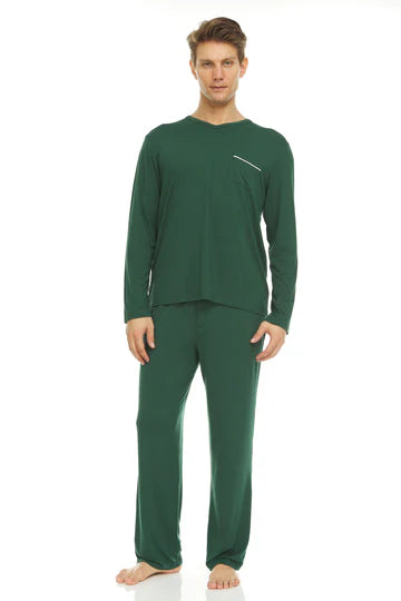 Men’s Micro Modal V-Neck Pajamas – Green | Symmar Dream Collection