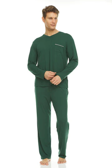 Men’s Micro Modal V-Neck Pajamas – Green | Symmar Dream Collection