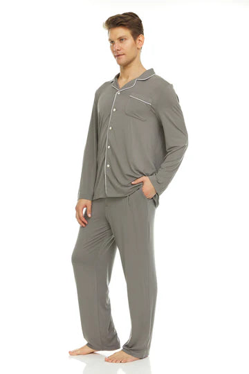 Men’s Micro Modal Button-Front Pajamas – Grey | Symmar Dream Collection