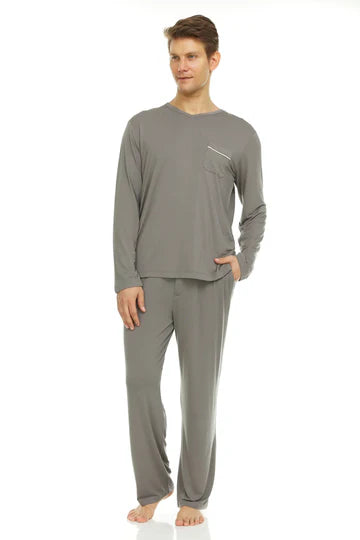Men’s Micro Modal V-Neck Pajamas – Grey | Symmar Dream Collection
