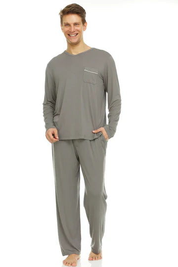 Men’s Micro Modal V-Neck Pajamas – Grey | Symmar Dream Collection