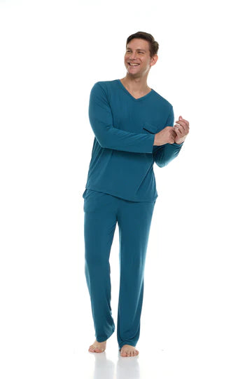 Men’s Micro Modal V-Neck Pajamas – Teal Blue | Symmar Dream Collection
