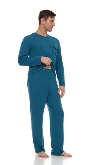 Men’s Micro Modal V-Neck Pajamas – Teal Blue | Symmar Dream Collection