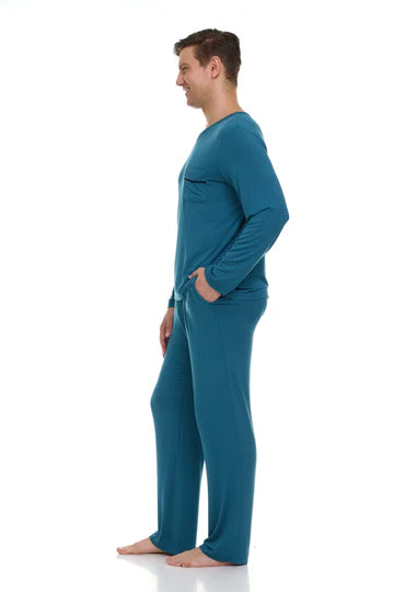Men’s Micro Modal V-Neck Pajamas – Teal Blue | Symmar Dream Collection