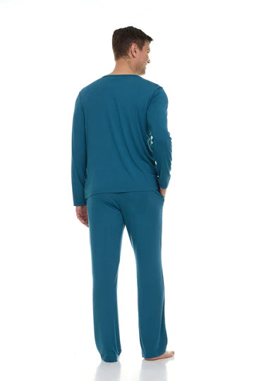 Men’s Micro Modal V-Neck Pajamas – Teal Blue | Symmar Dream Collection