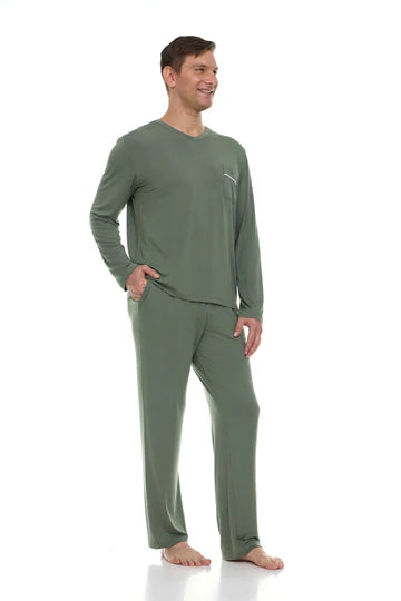 Men’s Micro Modal V-Neck Pajamas – Frost Green | Symmar Dream Collection