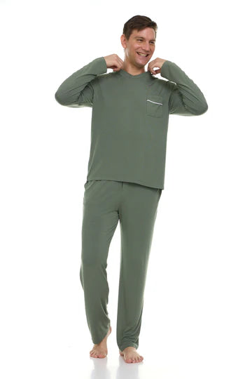Men’s Micro Modal V-Neck Pajamas – Frost Green | Symmar Dream Collection