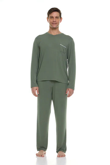 Men’s Micro Modal V-Neck Pajamas – Frost Green | Symmar Dream Collection