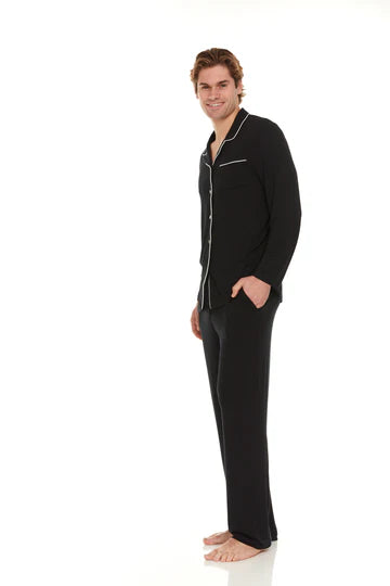 Men’s Micro Modal Button-Front Pajamas – Black | Symmar Dream Collection