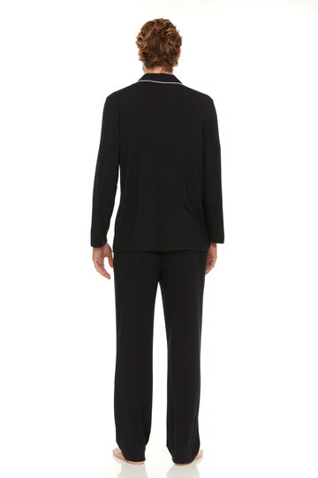 Men’s Micro Modal Button-Front Pajamas – Black | Symmar Dream Collection