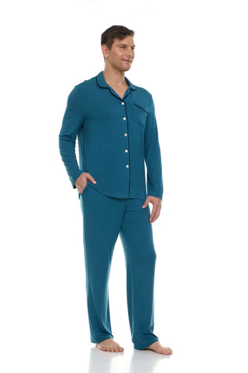 Men’s Micro Modal Button-Front Pajamas – Teal Blue | Symmar Dream Collection