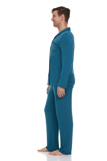 Men’s Micro Modal Button-Front Pajamas – Teal Blue | Symmar Dream Collection