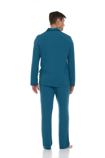 Men’s Micro Modal Button-Front Pajamas – Teal Blue | Symmar Dream Collection