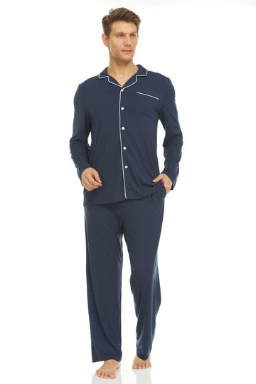 Symmar Micro Modal Button Down Pajamas - Navy