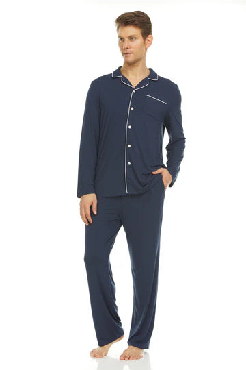 Men’s Micro Modal Button-Front Pajamas – Navy | Symmar Dream Collection