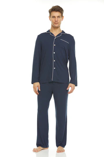 Men’s Micro Modal Button-Front Pajamas – Navy | Symmar Dream Collection