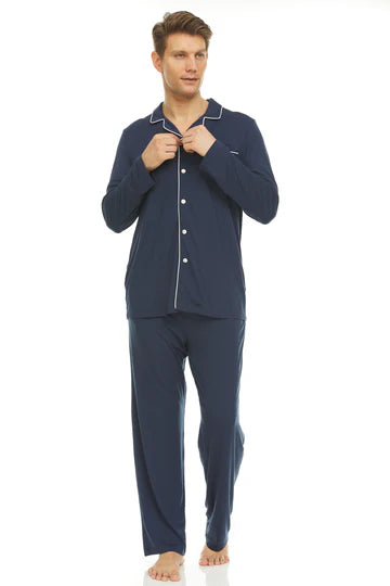 Men’s Micro Modal Button-Front Pajamas – Navy | Symmar Dream Collection