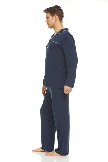 Symmar Micro Modal Button Down Pajamas - Navy