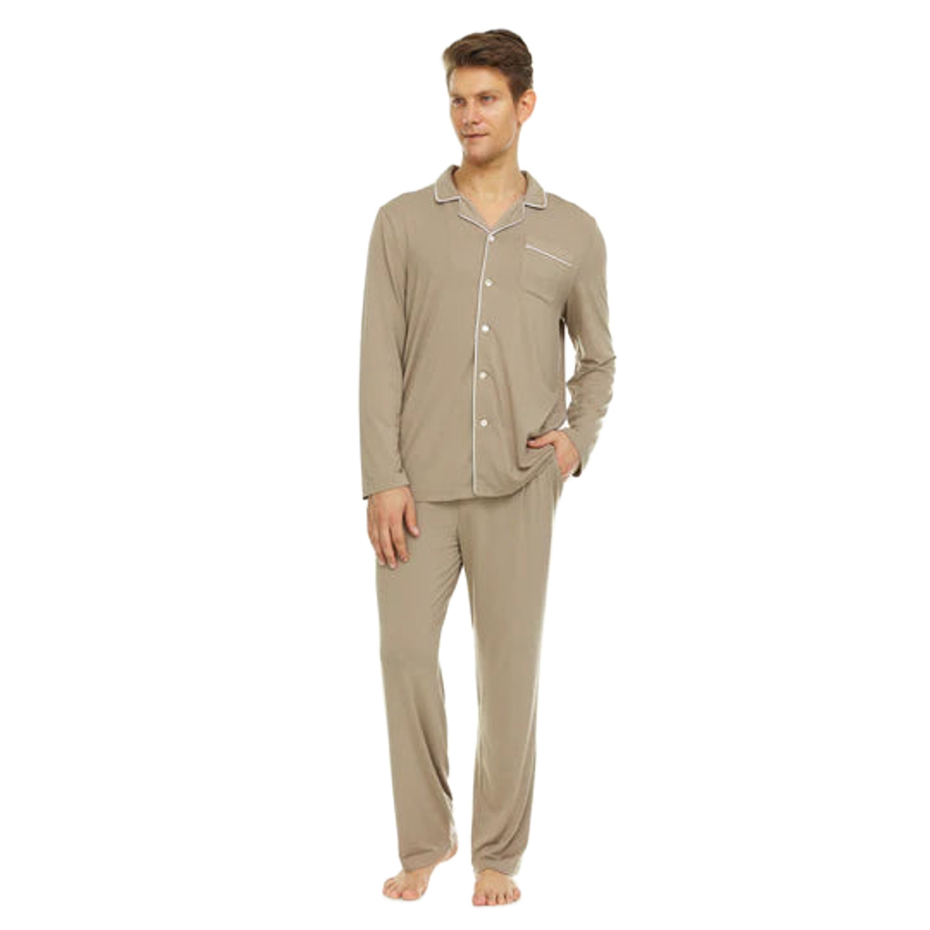Men’s Micro Modal Button-Front Pajamas – Taupe | Symmar Dream Collection