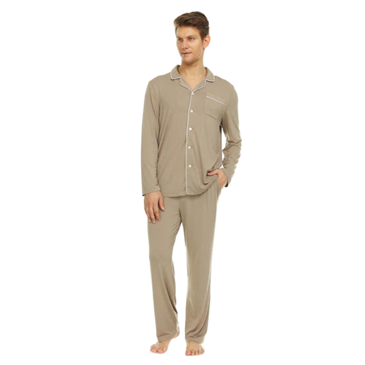 Men’s Micro Modal Button-Front Pajamas – Taupe | Symmar Dream Collection