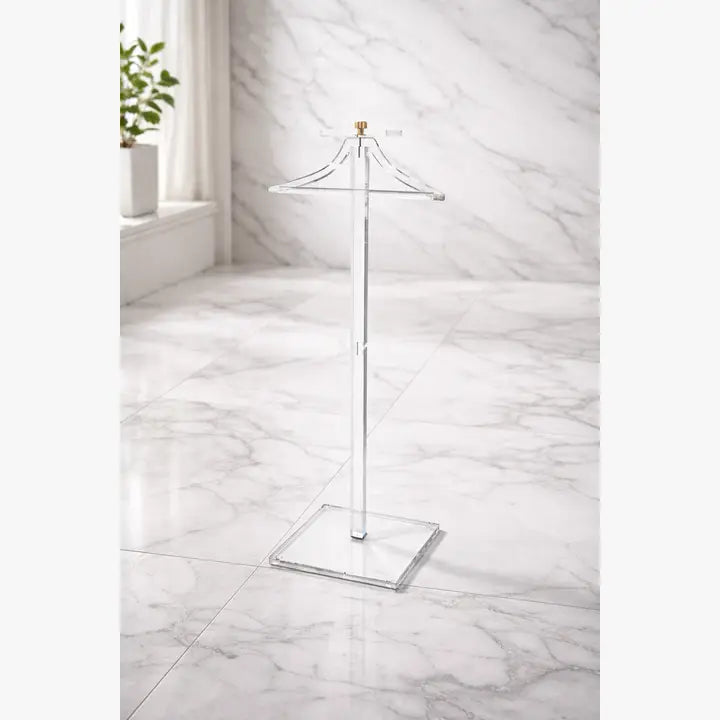Clear Acrylic Slim Valet Stand | Brass Accent