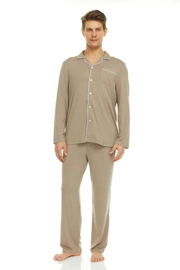 Men’s Micro Modal Button-Front Pajamas – Taupe | Symmar Dream Collection