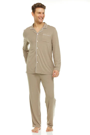 Men’s Micro Modal Button-Front Pajamas – Taupe | Symmar Dream Collection