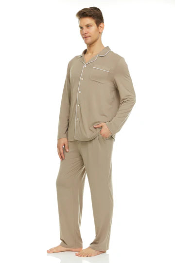 Men’s Micro Modal Button-Front Pajamas – Taupe | Symmar Dream Collection