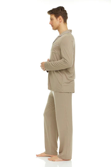 Men’s Micro Modal Button-Front Pajamas – Taupe | Symmar Dream Collection
