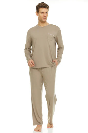 Men’s Micro Modal V-Neck Pajamas – Taupe | Symmar Dream Collection