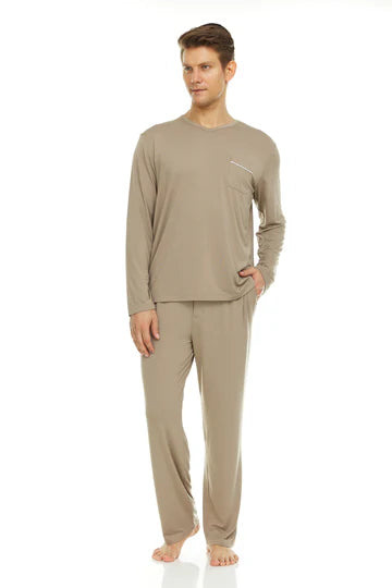 Men’s Micro Modal V-Neck Pajamas – Taupe | Symmar Dream Collection