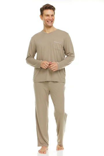 Men’s Micro Modal V-Neck Pajamas – Taupe | Symmar Dream Collection